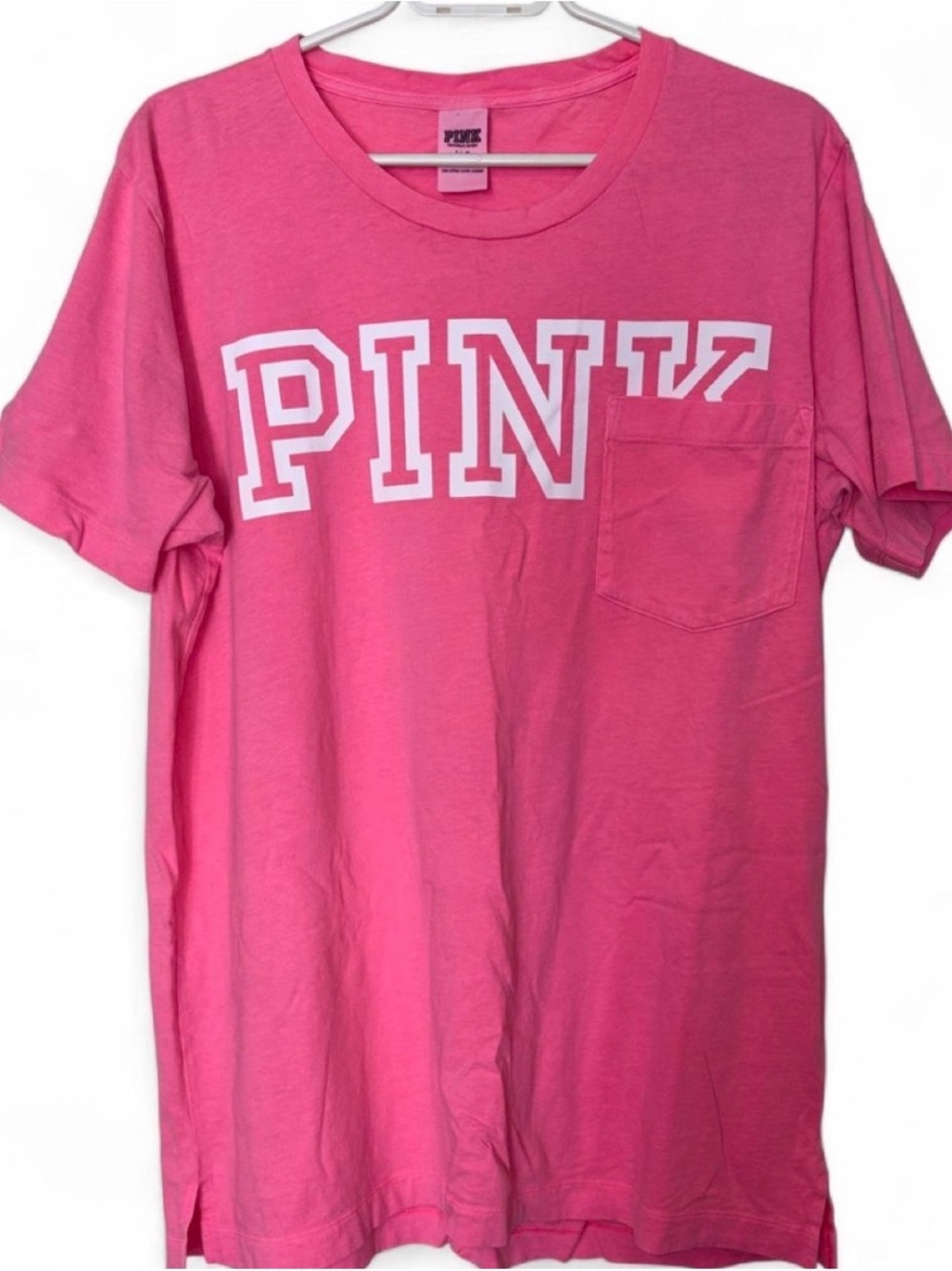 PINK Victoria's Secret Hot Pink Graphic Pocket Tee L